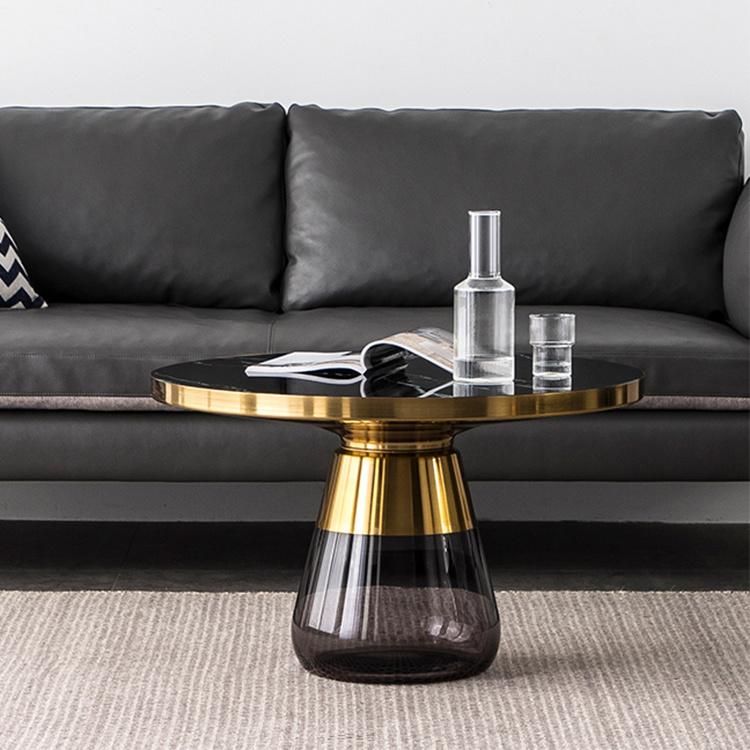 Living Room Coffee Table Stainless Steel Frame in Golden Color Tempered Glass Base Side Table