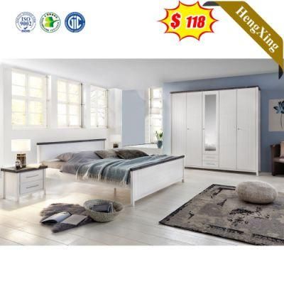 Minimalist Style Wholesale White Color Bedroom Furniture Wooden Single Double Beds with Wardrobe