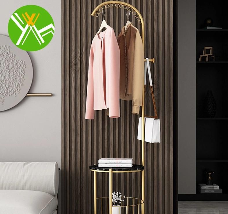 Gold Shop Fitting Popular Design Stainless Steel Clothing Display Stand Shelf Hanging Rail Rack with LED