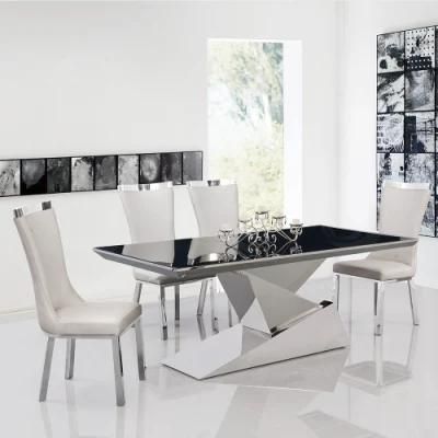 Home Furniture Stainless Steel Black Glass Modern Dining Tables