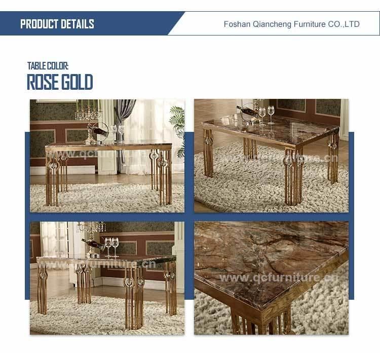 Luxury Rose Gold Stainless Steel Dining Table Design Marble Top