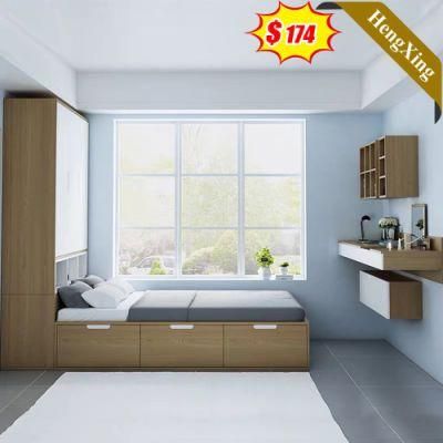 Modern Wooden Children Kids Bedroom Furniture Storage Single Size Wooden Beds with Wardrobe