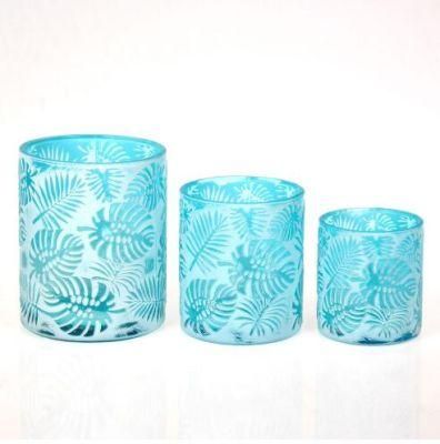 Vss Customized Embossed Cylinder Glass Candle Holder for Home Decoration