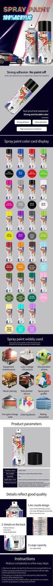 Heat Resistant Acrylic Resin Aerosol Spray Auto Paint for Glass