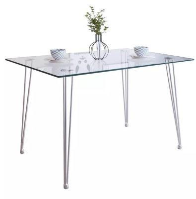 Hot Sale Modern Living Room Furniture 8mm Tempered Glass Metal Leg Dining Table