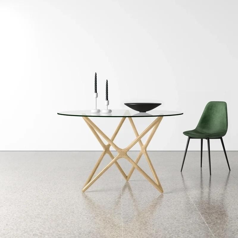 Chinese Factory Price Wholesale Modern Style Round Tempered Glass/Marble Top Dining Set Wedding Chair Furniture Household Ball Stainless Steel Leg Dining Table