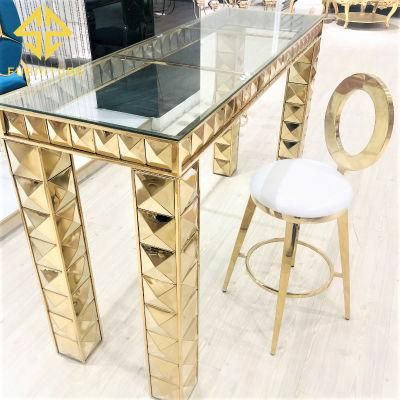 Sawa Modern Luxury Glass Top Stainless Steel Leg Wedding Bar Table for Banquet Dining Room