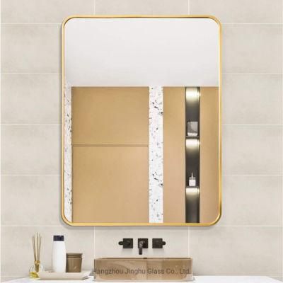 Bathroom Wall Mounted Mirror with Metal Frame Black Rounded Corner Rectangle Hangs Horizontal or Vertical for Bathroom/Entry/Rest Room