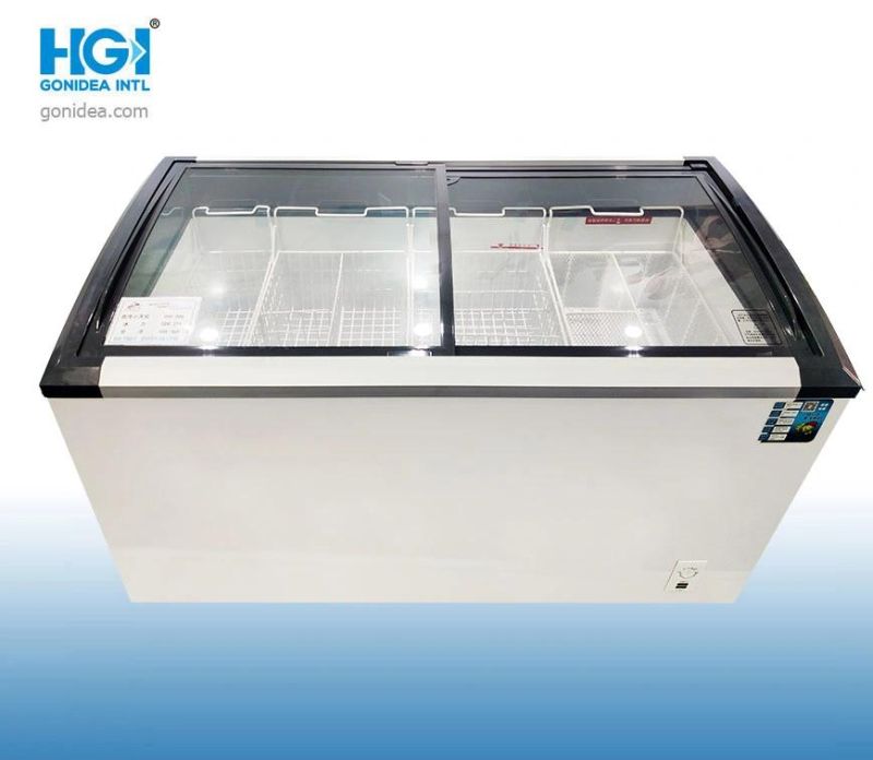 Commercial Curved Slidding Glass Ice Cream Chest Freezer Showcase 358L