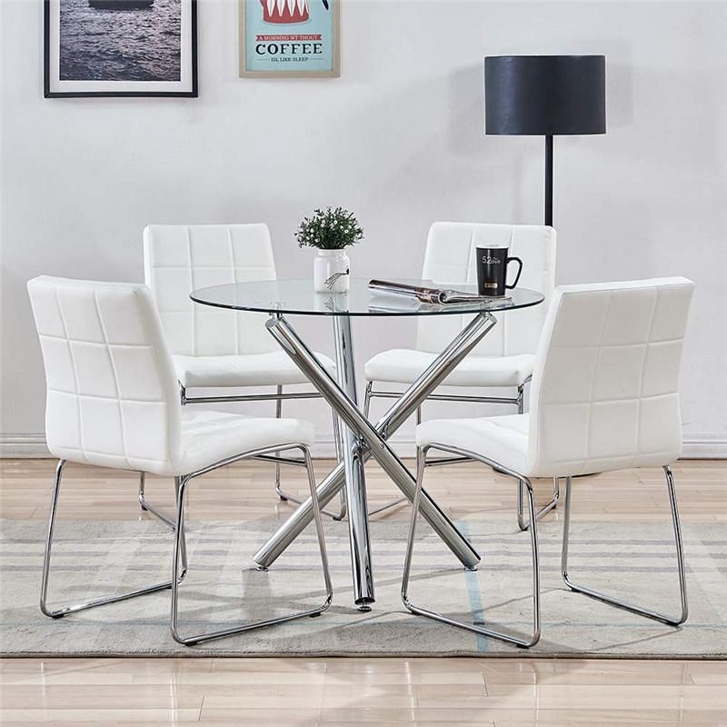 Round Stainless Steel Transparent Glass Top Dining Table
