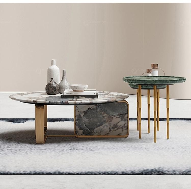 Wholesale Luxury Metalic Portable Marble Side Coffee Table Set