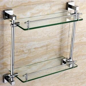 Wall Mounted Brass Bathroom Double Glass Shelf Chrome Finish 6312