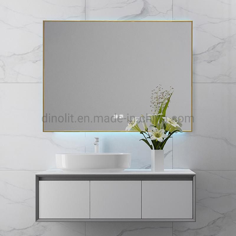 Alumiumn Frame Luxury Morden Bathroom LED Mirror Vanity Mirror with LED Light Defogger Touch Sensor Switch Rectangle Wall Decoration