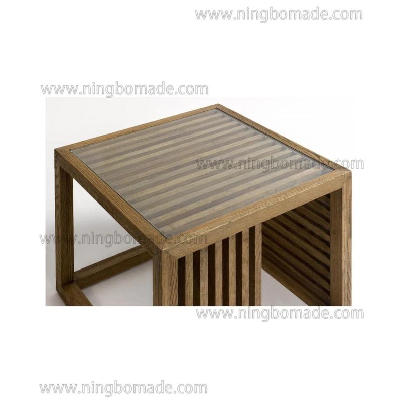 Clean Rectangular Design Furniture Natural Oak and Tempered Glass Corner Table