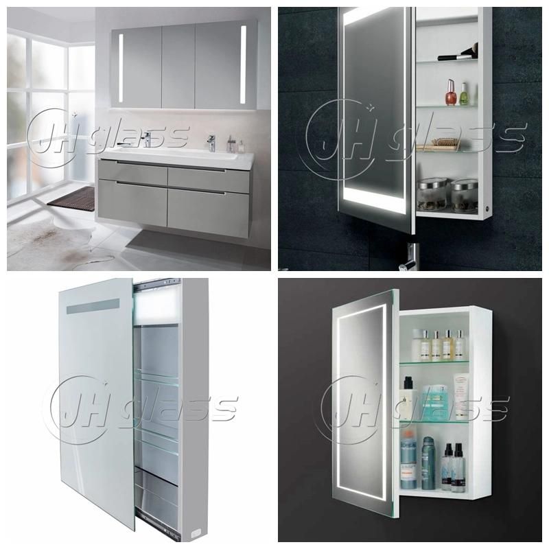 Modern Style LED Illuminated Mirror Cabinet Wall Mounted Cabinet for Home Decoration with Glass Shelf & Touch Sensor
