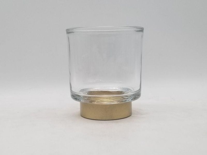 Clear Glass Candle Holder with Metal Clad at The Bottom