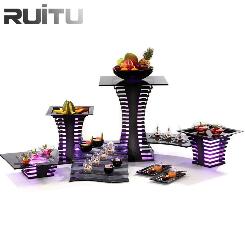 Wedding Buffet Risers and Stands Skyline Combination Racks Shelves Decoration Beauty Catering Buffet Dessert Cupcake Display Stand Black Colorful LED Cake Stand