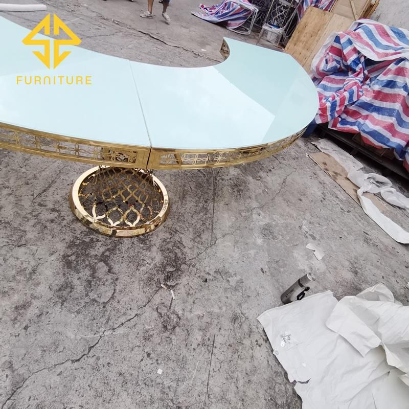 New Round Foot Stainless Steel Frame Glass Table Top Wedding Banquet Modern Luxurious Golden Semicircle Table