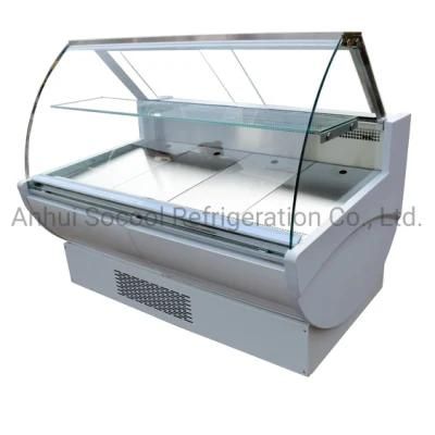 High-Quality Commercial Fish Refrigerated Cabinet with up-Down Front Curved Glass Doors
