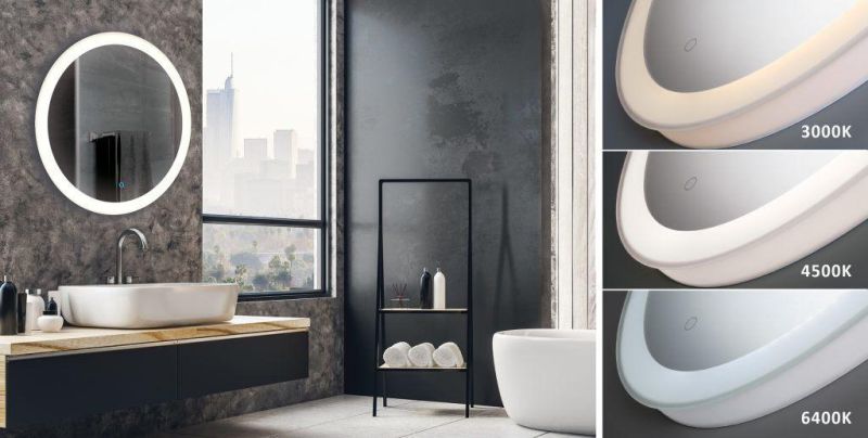 Jinghu Modern Style Home Decorative Round Metal Frame LED Bathroom Wall Mirror