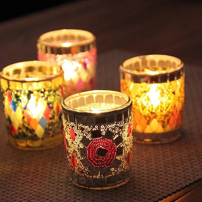 Mosaic Luxury Empty Glass Candle Jar Candle Holder for Decoration