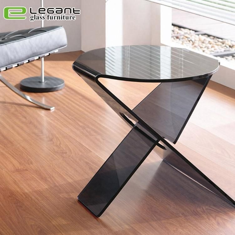 Fancy Black Color Curved Glass Side Table Price