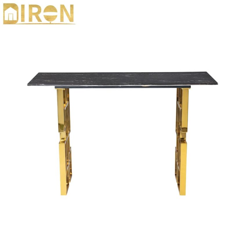 Home Furniture Glass Marble Top Gold Stainless Steel Dining Table