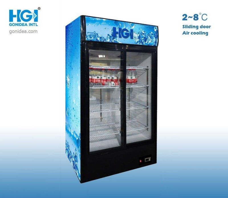 600L Double Glass Door Upright Refrigerated Showcase Drinks and Beverages Cold Storage Showcase