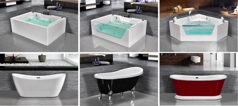 Popular Acrylic Rectangle Shared Whirlpool Bathtub with Tempered Safety Glass