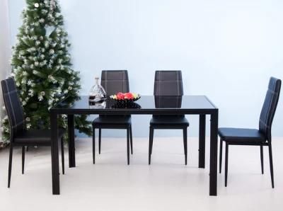 Kitchen Dining Table Set Glass Top and 4 Leather Chairs Dinette Black Dining Table Set