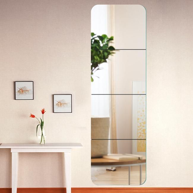 14 Inch X 4 Pieces Square Full Length Mirror Tiles Frameless Wall Mirror for Vanity Bedroom