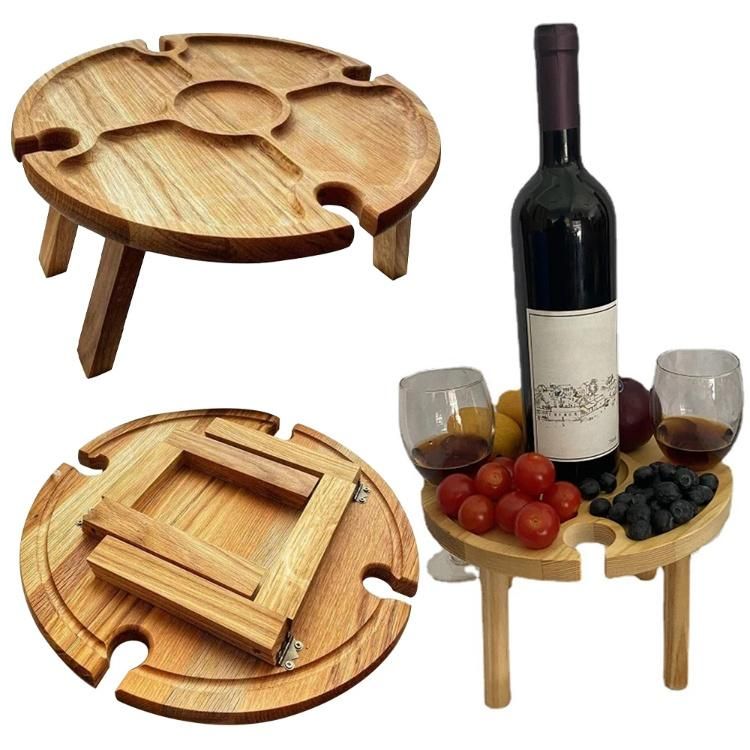 Wine Cup Holder Display Portable Camping Shelf Goblet Rack Beach Wine Table Wooden Outdoor Folding Picnic Tables