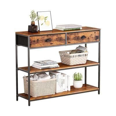 3-Tier Console Table with 2 Drawers Entryway Table Narrow Accent Table Metal Frame