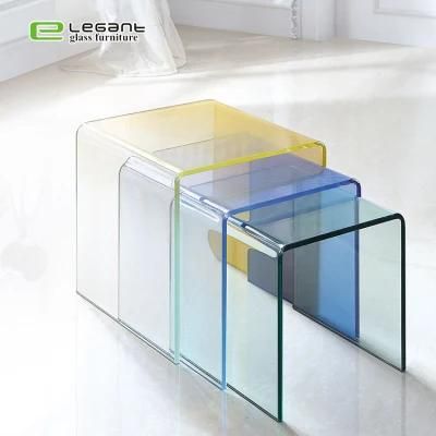 Bent Transparent Color Glass Coffee Table Design