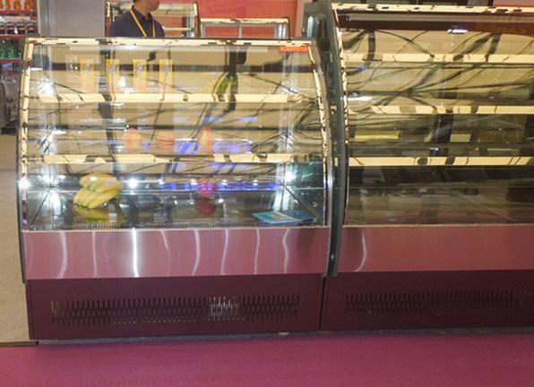 Mirror Stainless Steel Base Curved Glass Door Cake Display Showcase in Bakery Shop