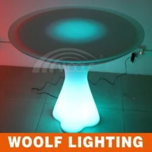 LED Rotating Mushroom Glass Top Round Dining Tables