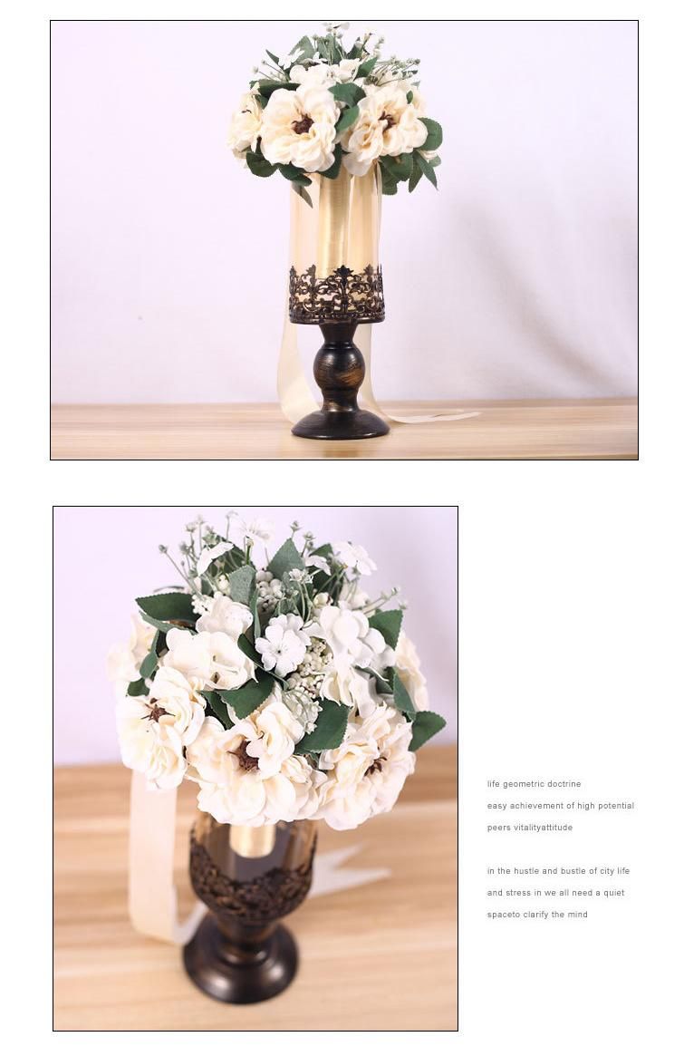 New Design Wedding Home Decoration Flower Arrangement Ornament Glass Metal Candle Holder