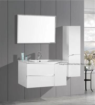 Hotel Modern Waterproof PVC Wall Mounted Bathroom Vanity with Side Cabinet