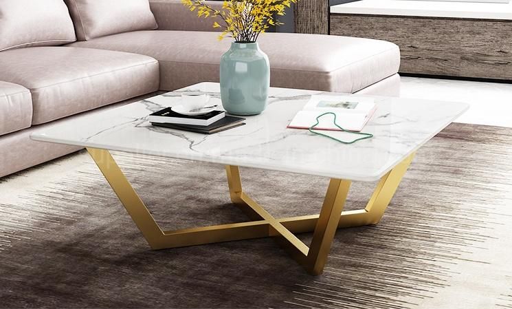 Popular French Black Metal Center Coffee Table With Marble