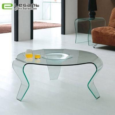 Clear Curved Glass Center Table in 3 Legs