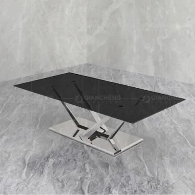 Living Room Furniture Modern Stainless Steel Glass Coffee Table Set