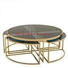 Modern Simple Style Black Glass Marble Top Tea Center Coffee Table