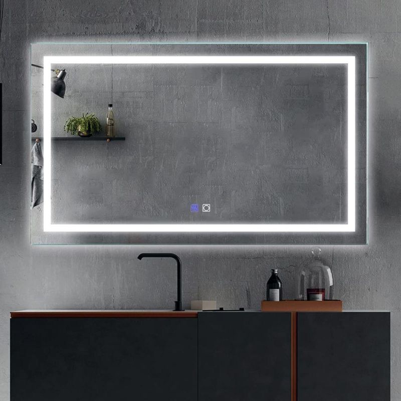 New fashion Design Frameless Home Decorative Smart LED Bathroom Backlit Light Wall Glass Vanity Toilet Makeup Wall Decor Adjustable Light Temperature Mirror