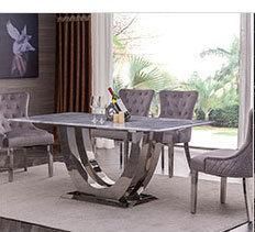 China Manufacture Stylish Marble Golden Metal Home Dining Table with Chairs