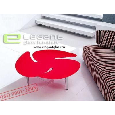 Red Glass Coffee Table with Three Leafves