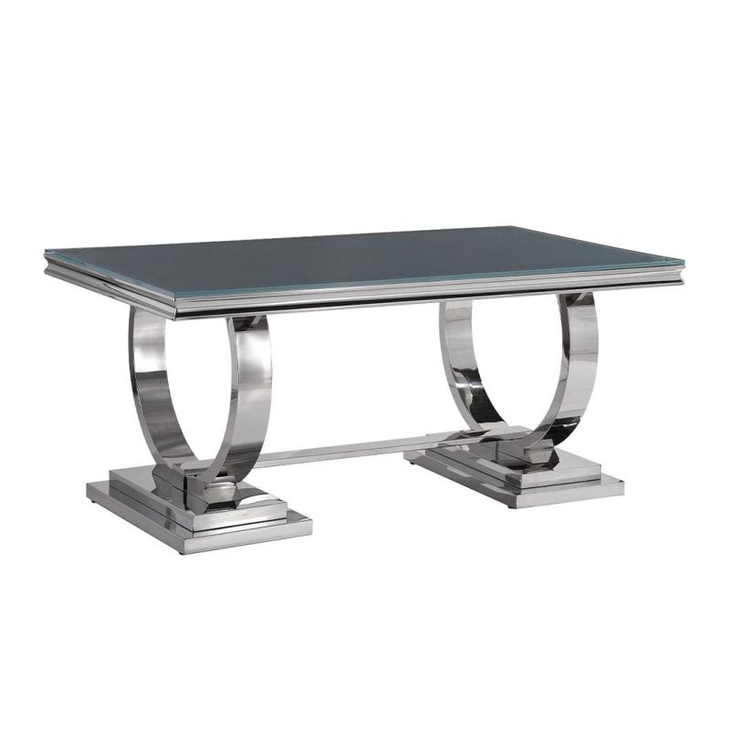 Chinese Wholesale Stainless Steel Frame Dining Table with Marble Glass Top