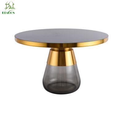 Living Room Coffee Table Stainless Steel Frame in Golden Color Tempered Glass Base Side Table