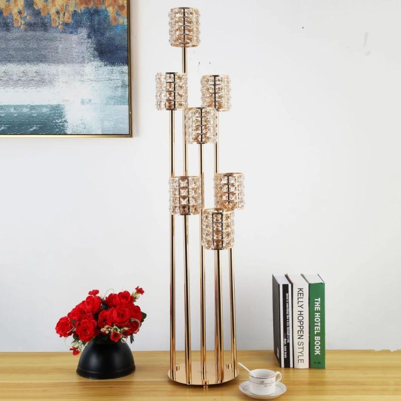 High and Low Thin Rod Multi Load Glass Inlaid Metal Candle Holder