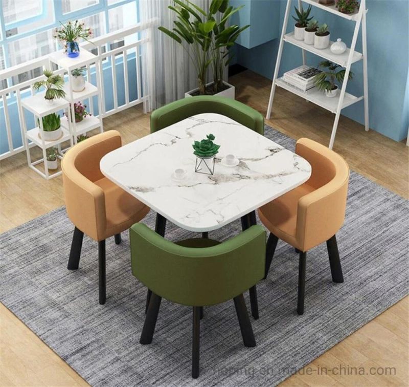 Black MDF Marble Top Luxury Round Wood Dining Table Chair Hotel Furniture Modern High Back Blue Living Room Chair Shining Steel Chair