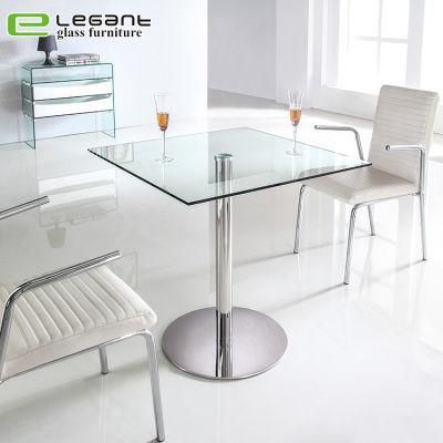 Rectangular Tempered Glass Dining Table with Stainless Steel Base